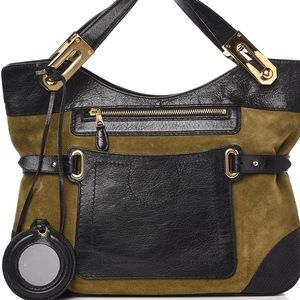 BALENCIAGA Suede Leather Tote Handbag,Olive Green.